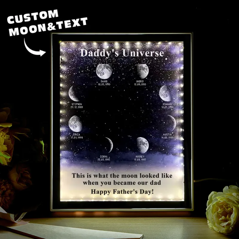 Custom Birth Moon Phase Mirror Light Box — Personalized Night Sky